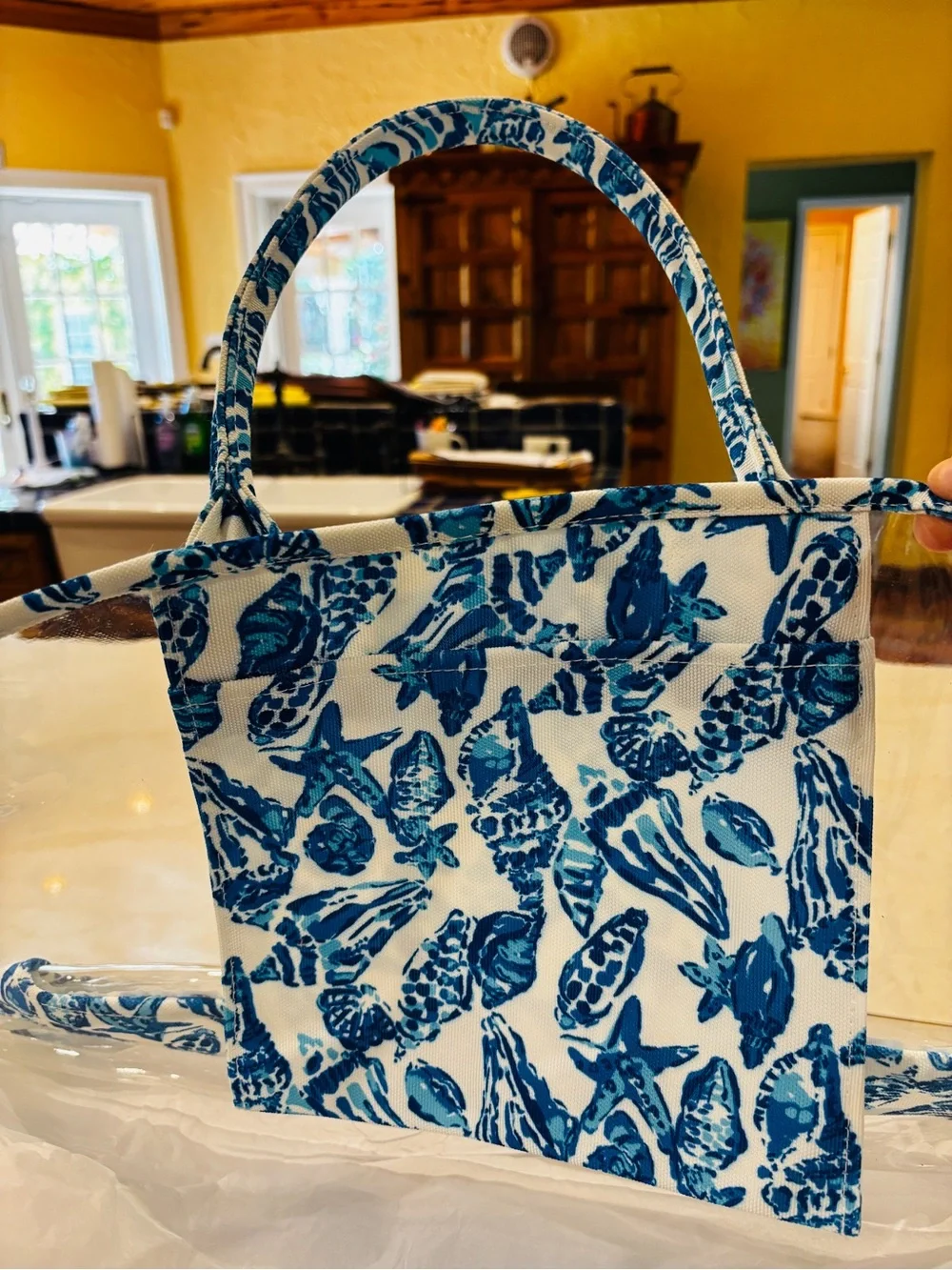 Lilly Pulitzer Clear Tote with Blue Shell-Print Trim